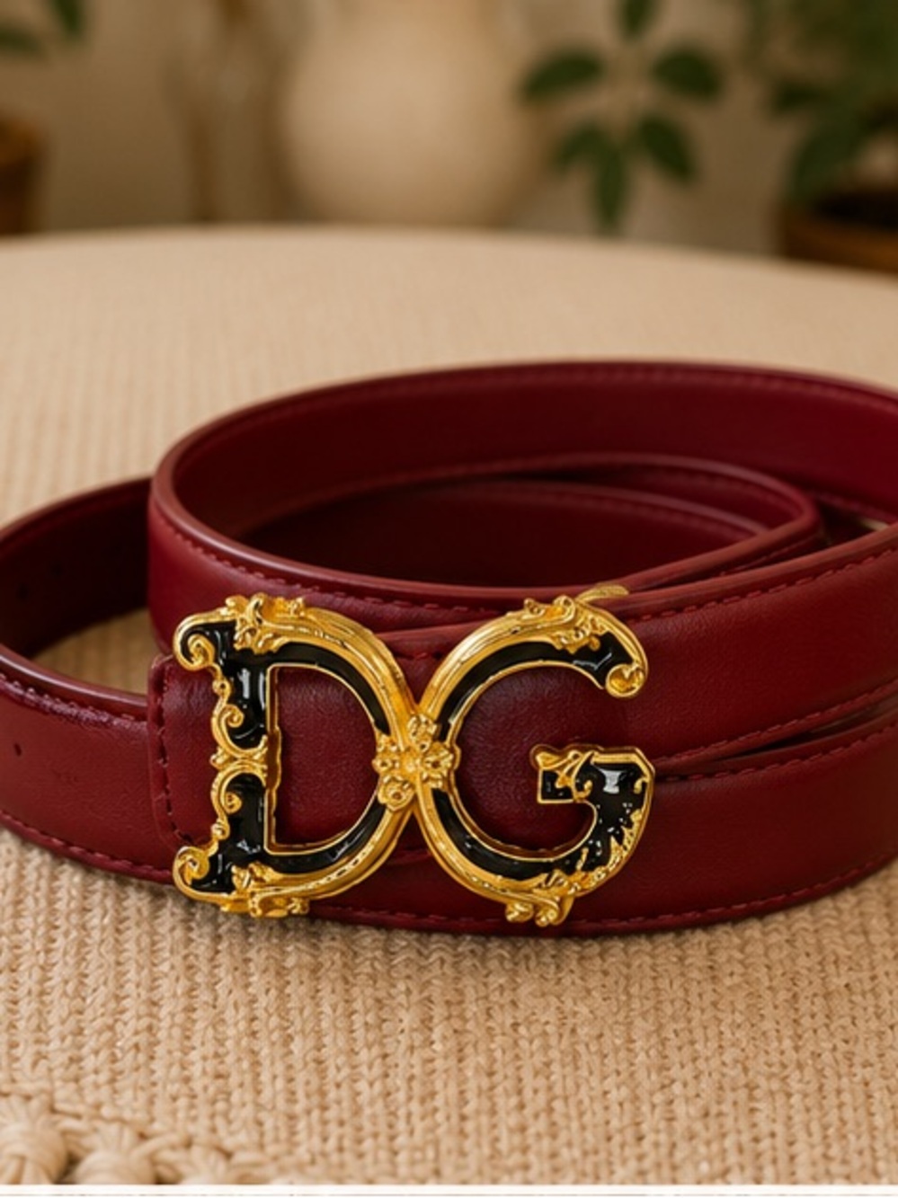 Luxe Burgundy DG Buckle Belt Designer Inspired